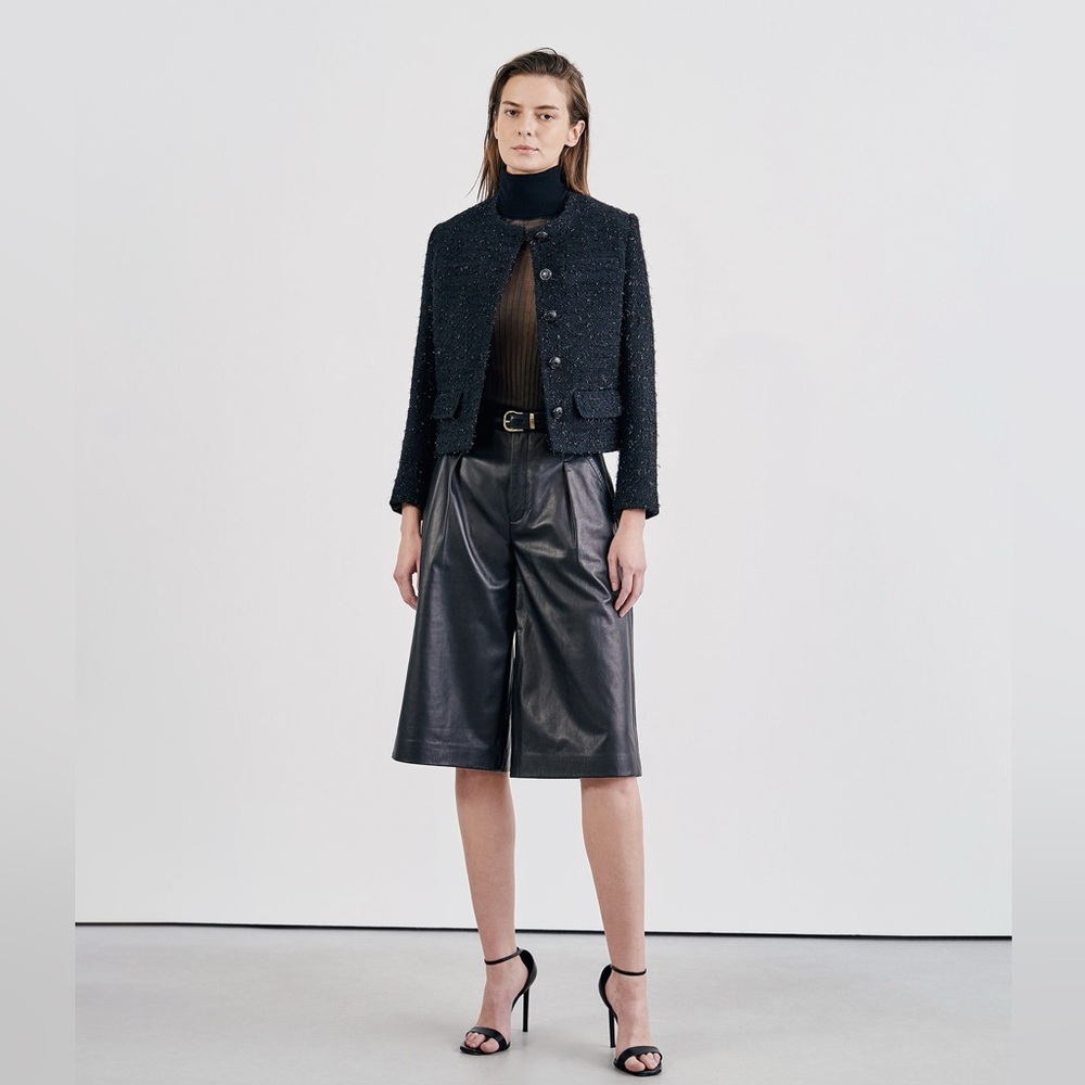 Nili Lotan Layne Leather Gaucho — Black Leather Bermudas / Culottes